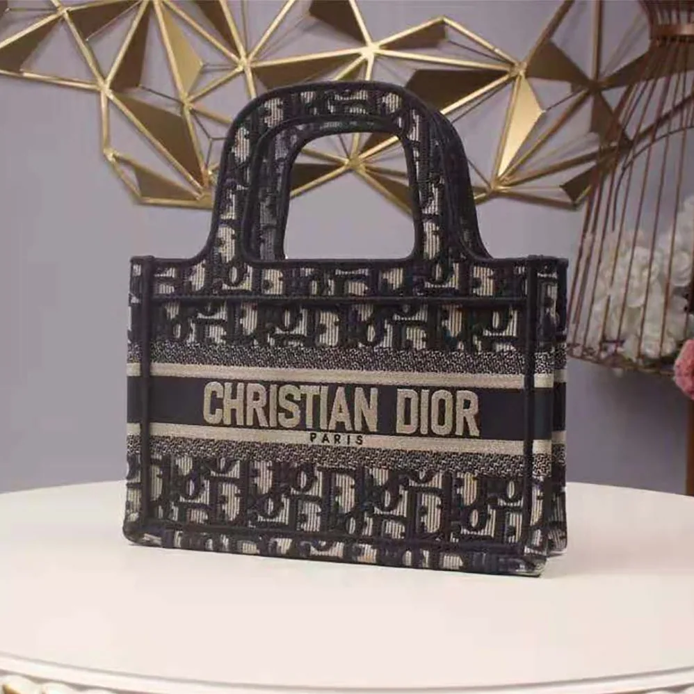 Dior Mini Dior Book Tote Blue Dior Oblique Embroidery for Women