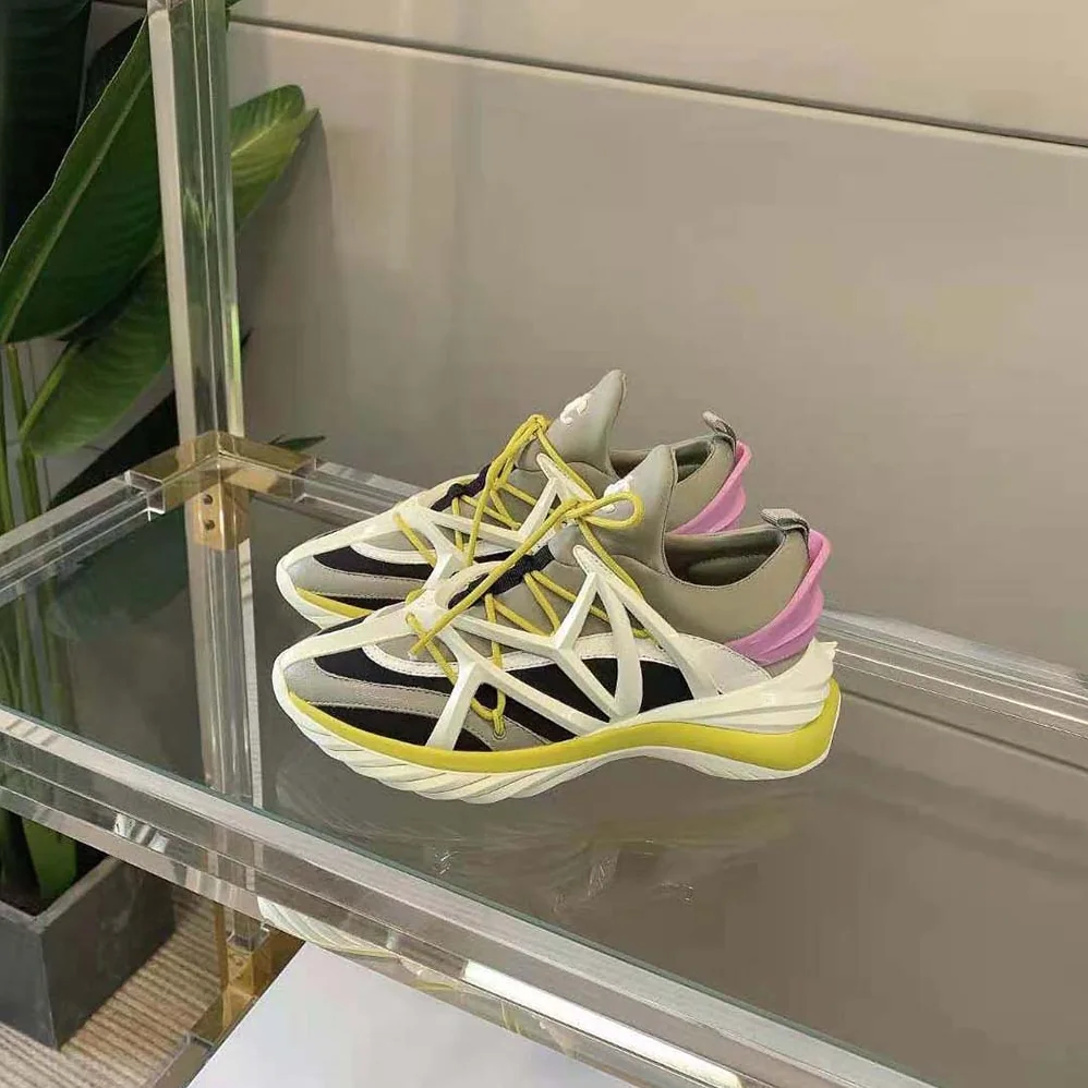 Jimmy Choo Cosmos/F Marl Grey Lime and Pink Leather and Neoprene Low for Women in Top Trainers