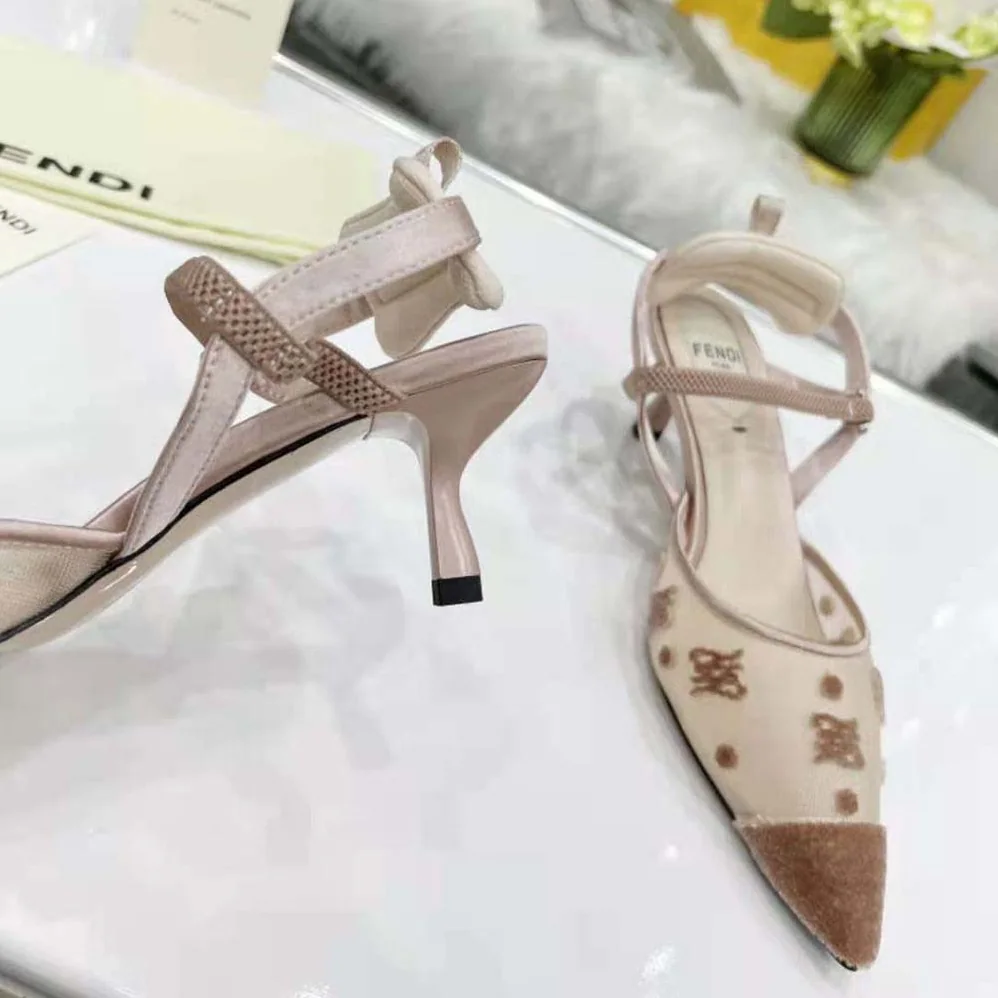 Fendi Colibri Lite Beige mesh and FF Karligraphy Medium for Women in Heel Slingbacks