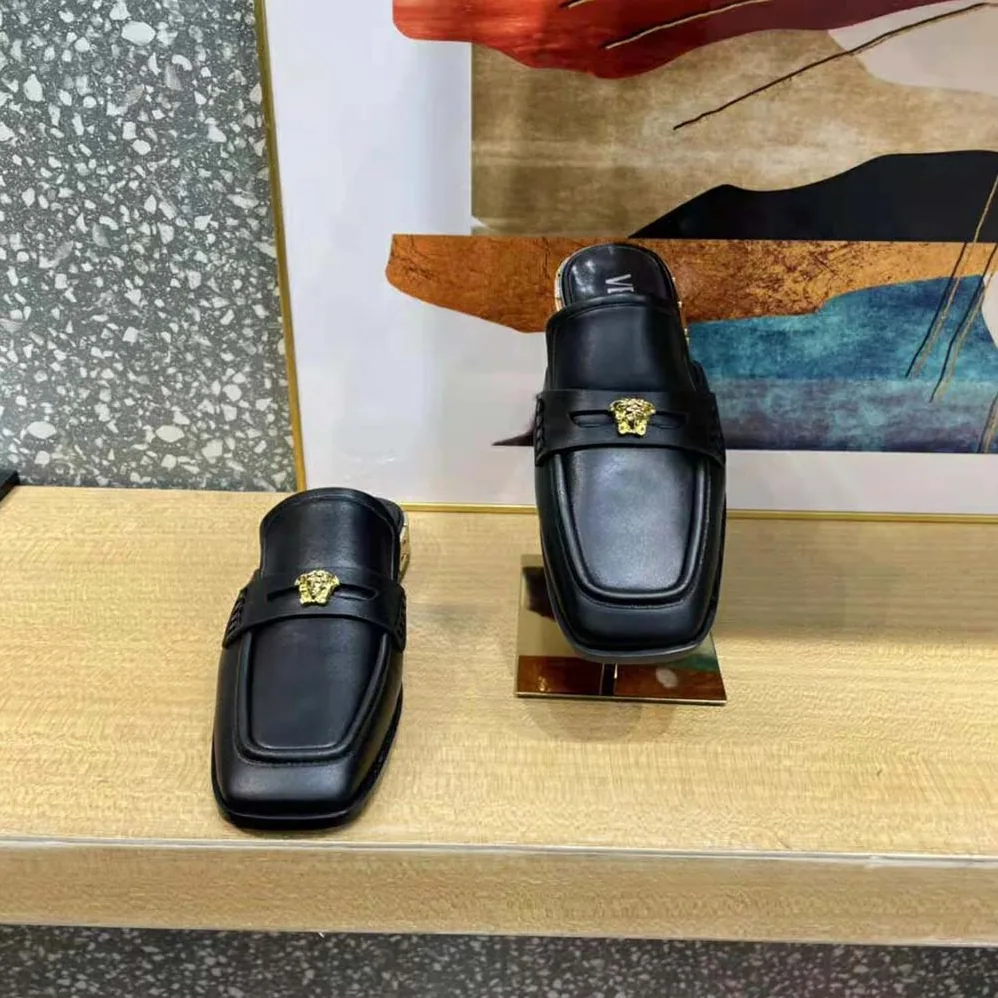 Versace La Medusa Loafers in Calf Leather for Women in Black Versace La Medusa Loafers in Calf Leather for Women in Black