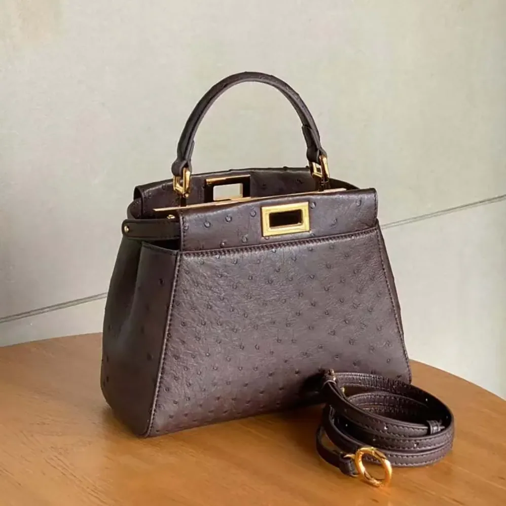 Fendi Peekaboo Iconic Mini Bordeaux Ostrich Leather Bag for Women Fendi Peekaboo Iconic Mini Bordeaux Ostrich Leather Bag for Women