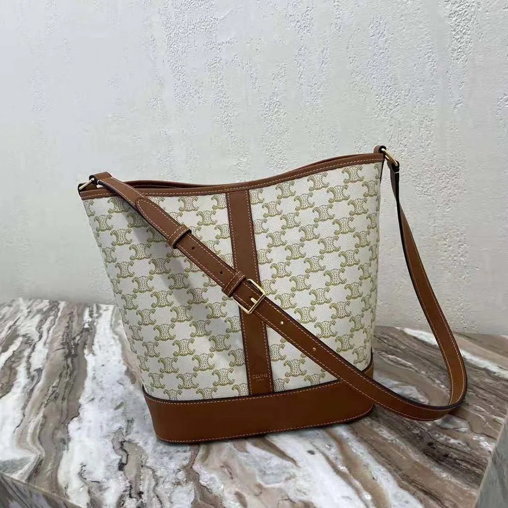 Celine Small Bucket in Triomphe Canvas and Calfskin for Women