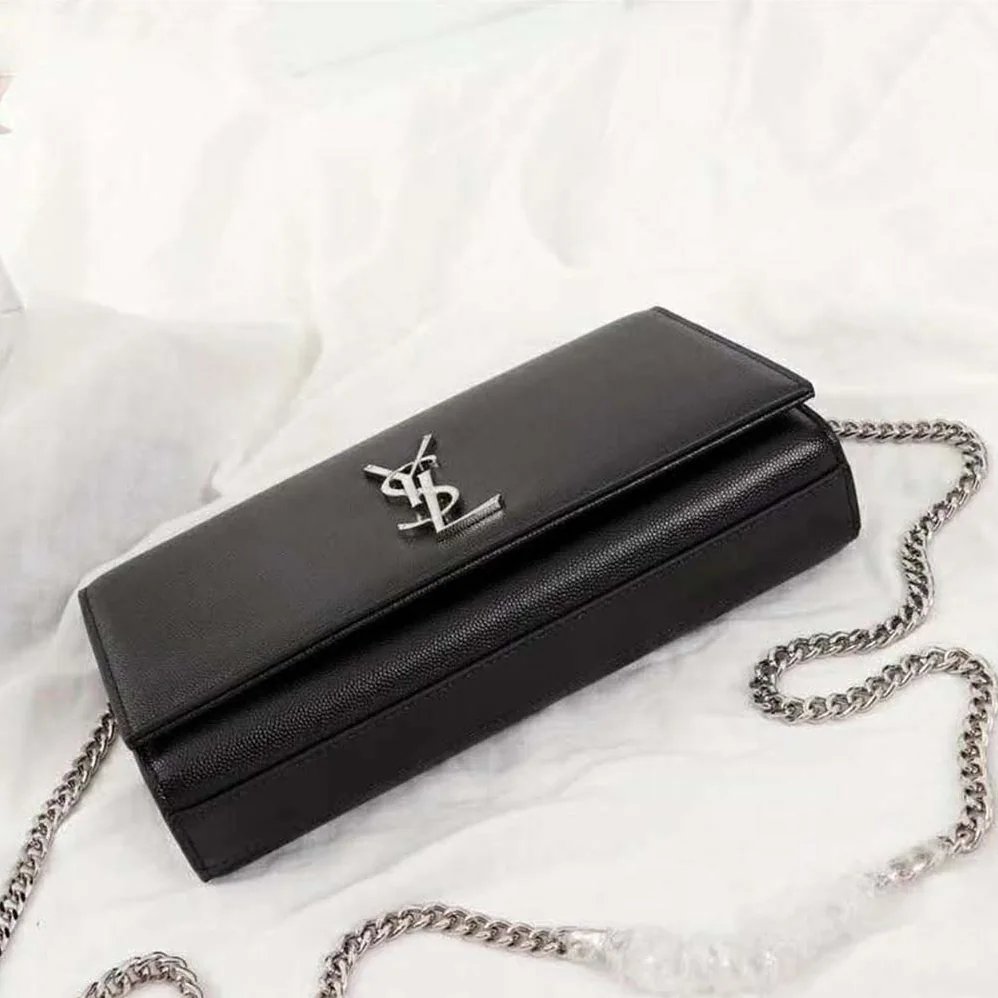 Saint Laurent YSL Kate Medium Grain De Poudre Embossed for Women in Silver Saint Laurent YSL Kate Medium Grain De Poudre Embossed for Women in Silver