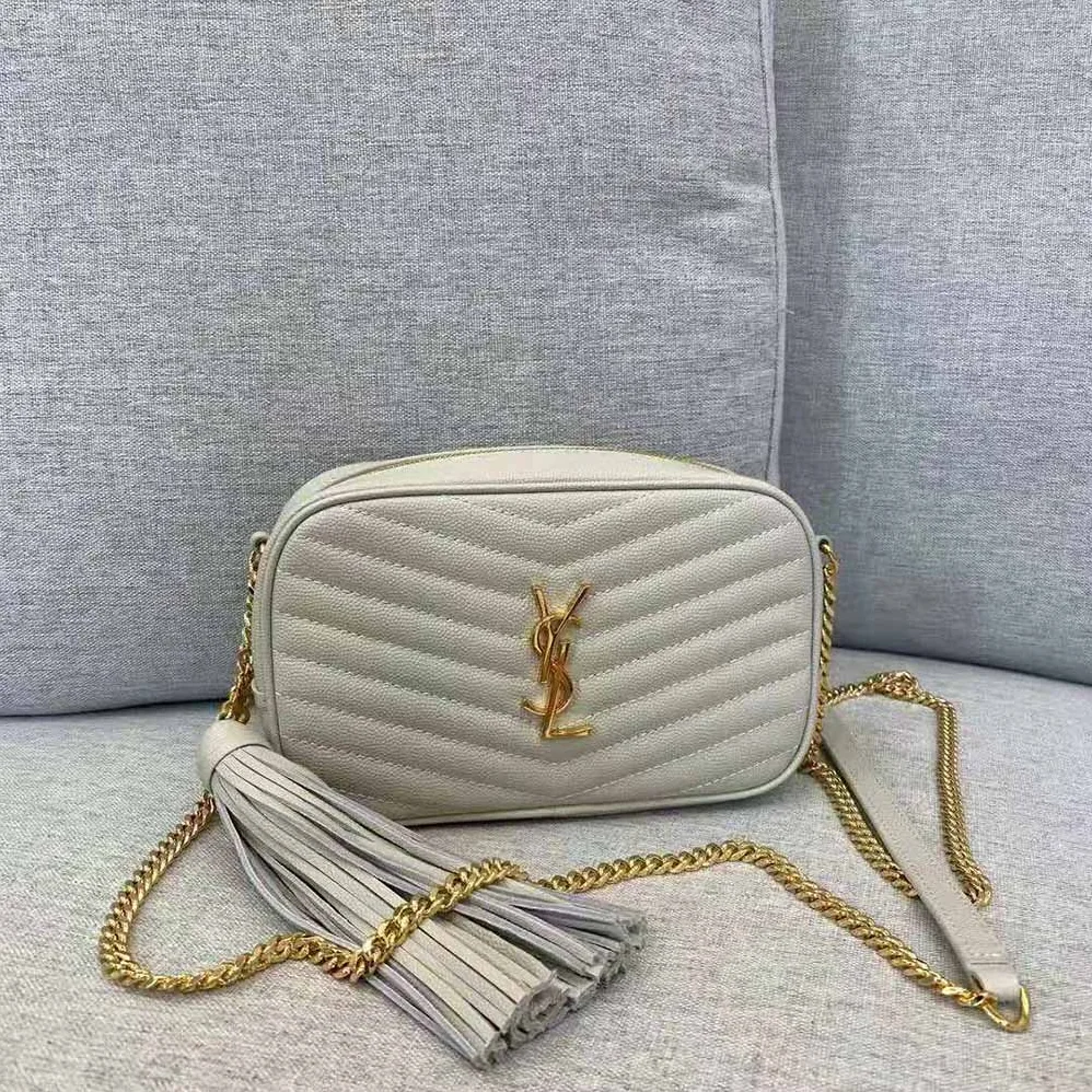 Saint Laurent YSL Lou Mini Bag in Quilted Grain DE Poudre Embossed Leather for Women in White Saint Laurent YSL Lou Mini Bag in Quilted Grain DE Poudre Embossed Leather for Women in White