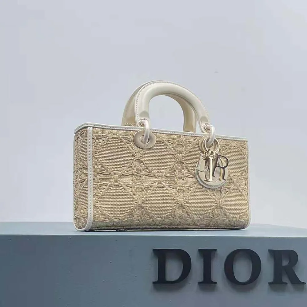 Dior Small Lady D-joy Bag Natural Macrocannage Raffia for Women