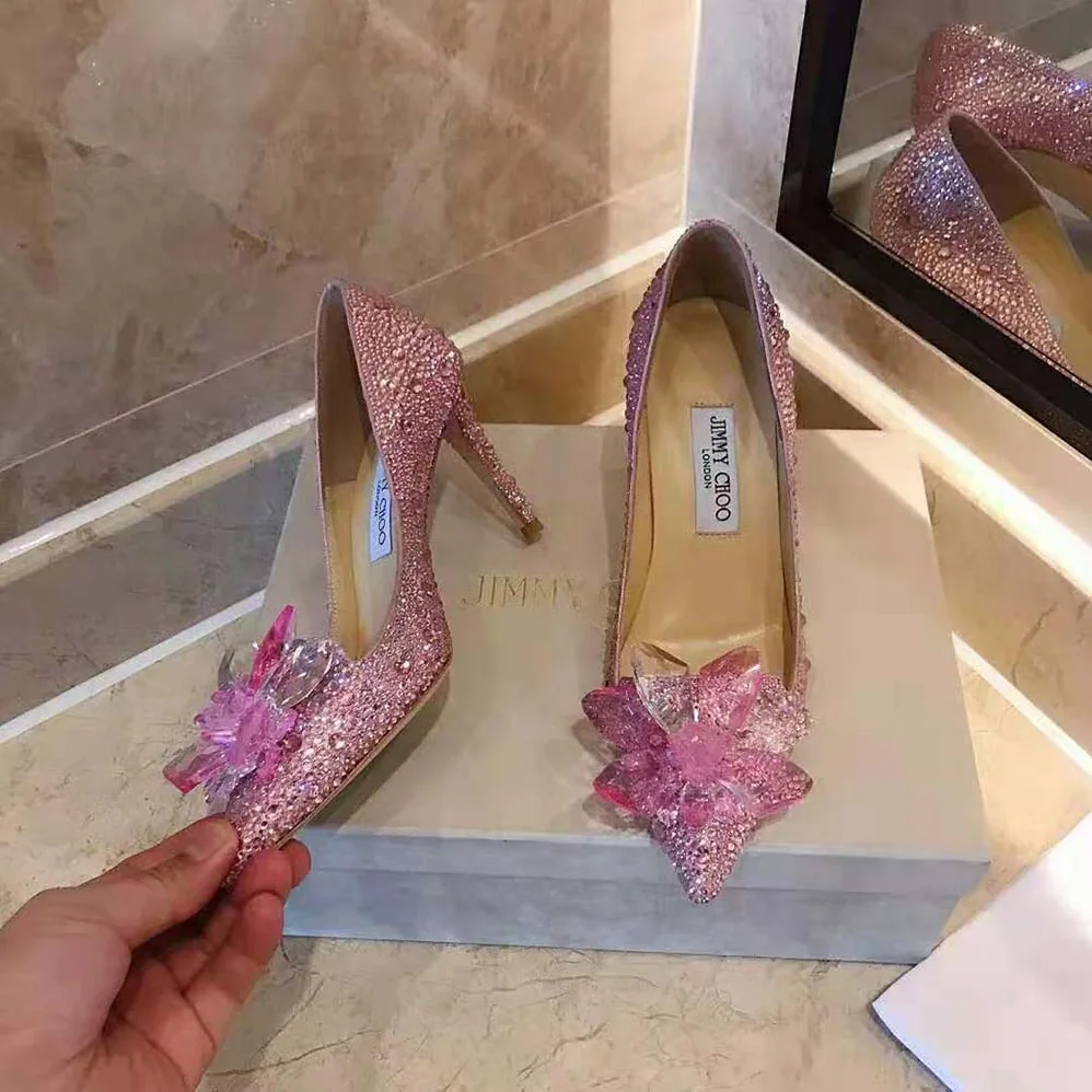 Jimmy Choo Alia Rose Mix Suede and Crystal Covered Pointy Toe Pumps for Women Jimmy Choo Alia Rose Mix Suede and Crystal Covered Pointy Toe Pumps for Women