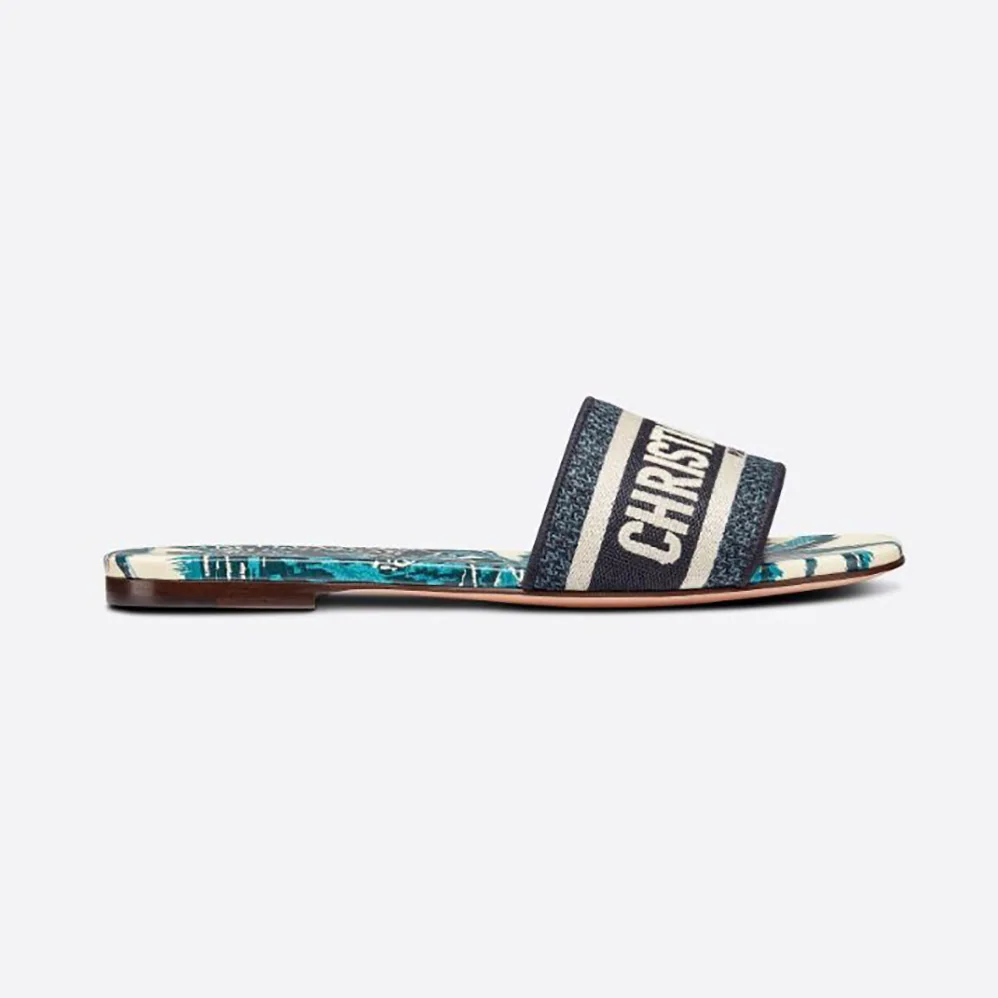 Dior Dway Slide Indigo Blue Dior Palms Embroidered Cotton for Women Dior Dway Slide Indigo Blue Dior Palms Embroidered Cotton for Women