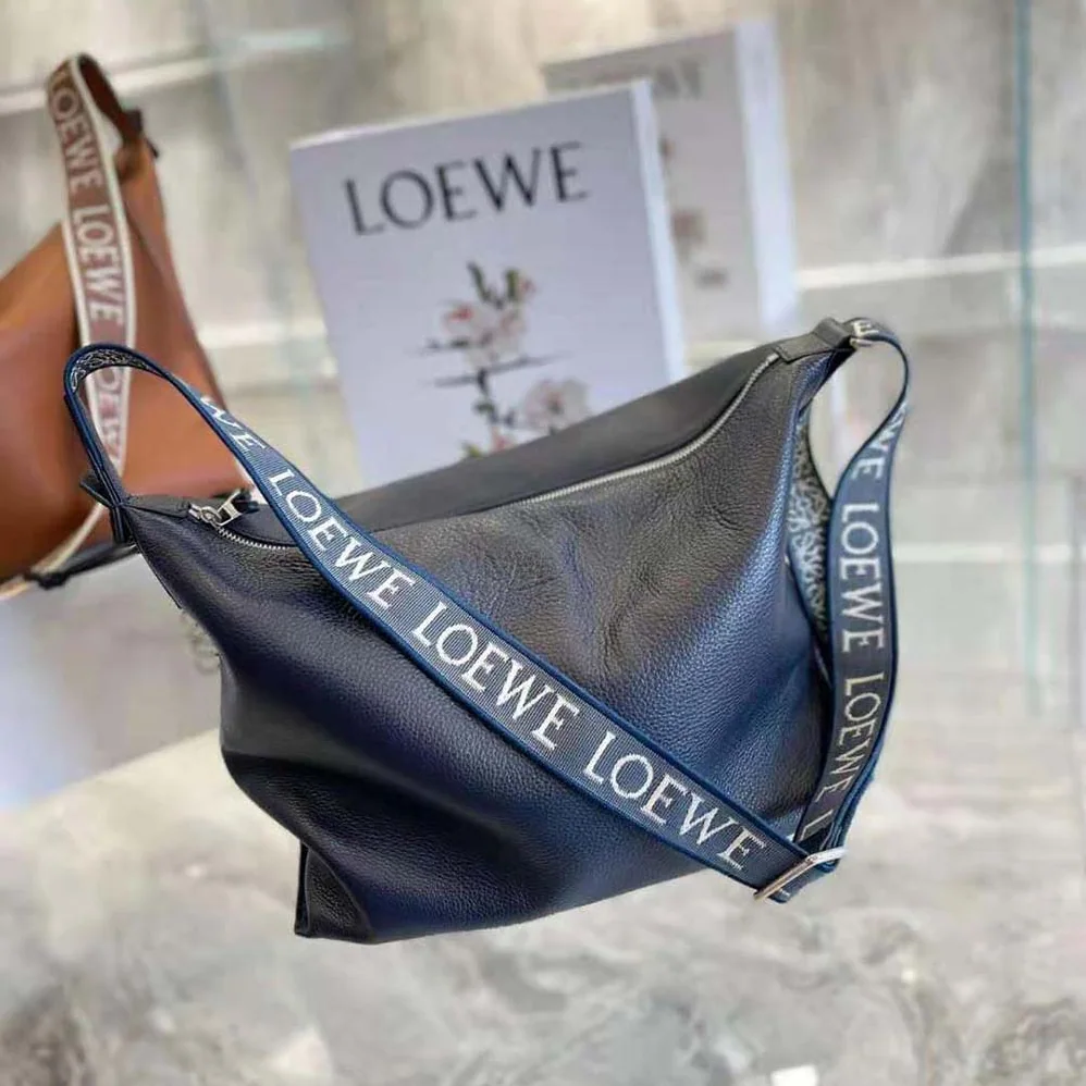 Loewe Cubi Crossbody Bag in Supple Smooth Calfskin and Jacquard for Women in Navy Loewe Cubi Crossbody Bag in Supple Smooth Calfskin and Jacquard for Women in Navy