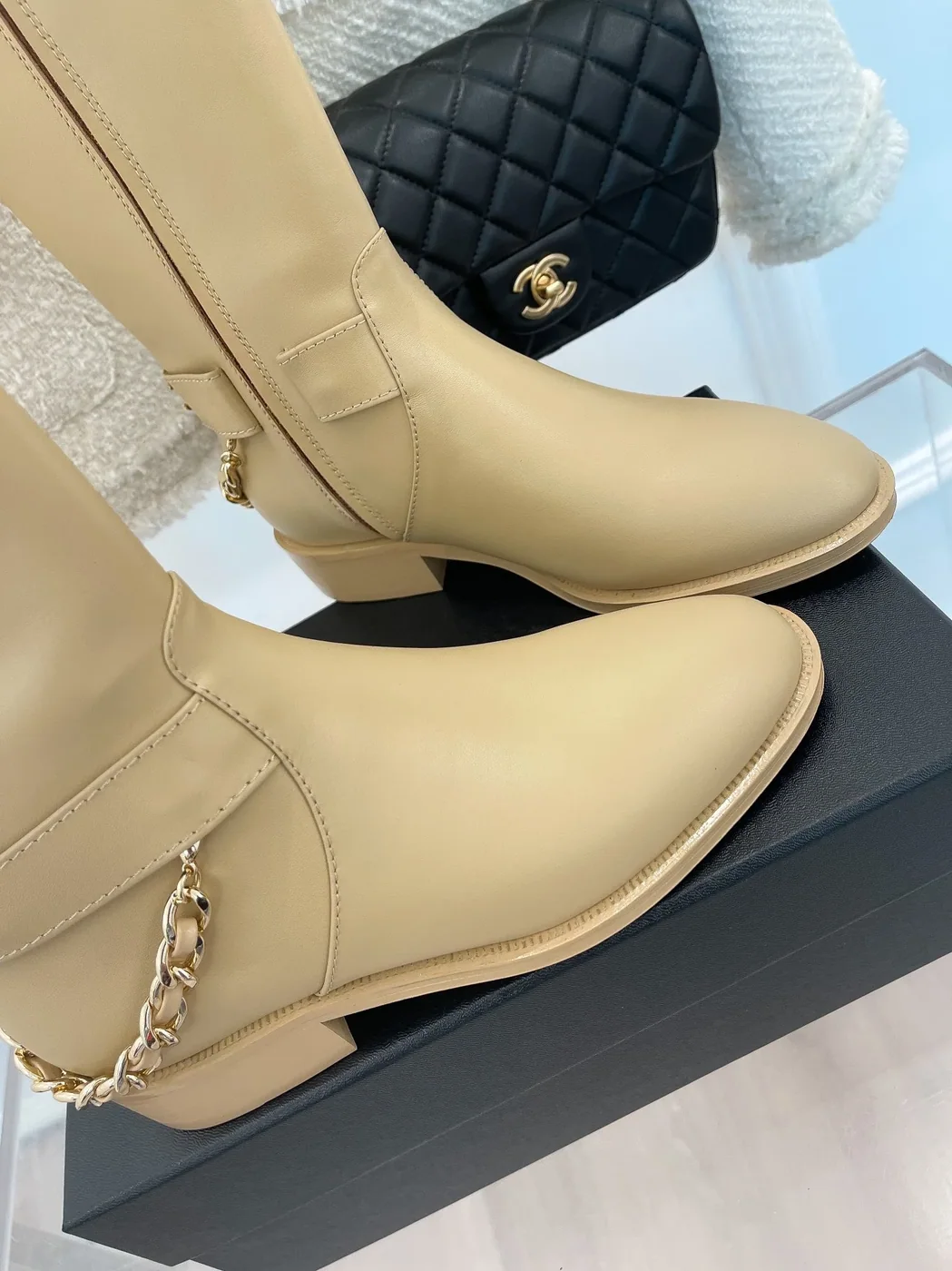 Chanel Ankle Boots With Chain Beige / Chanel Ankle Boots With Chain Beige /