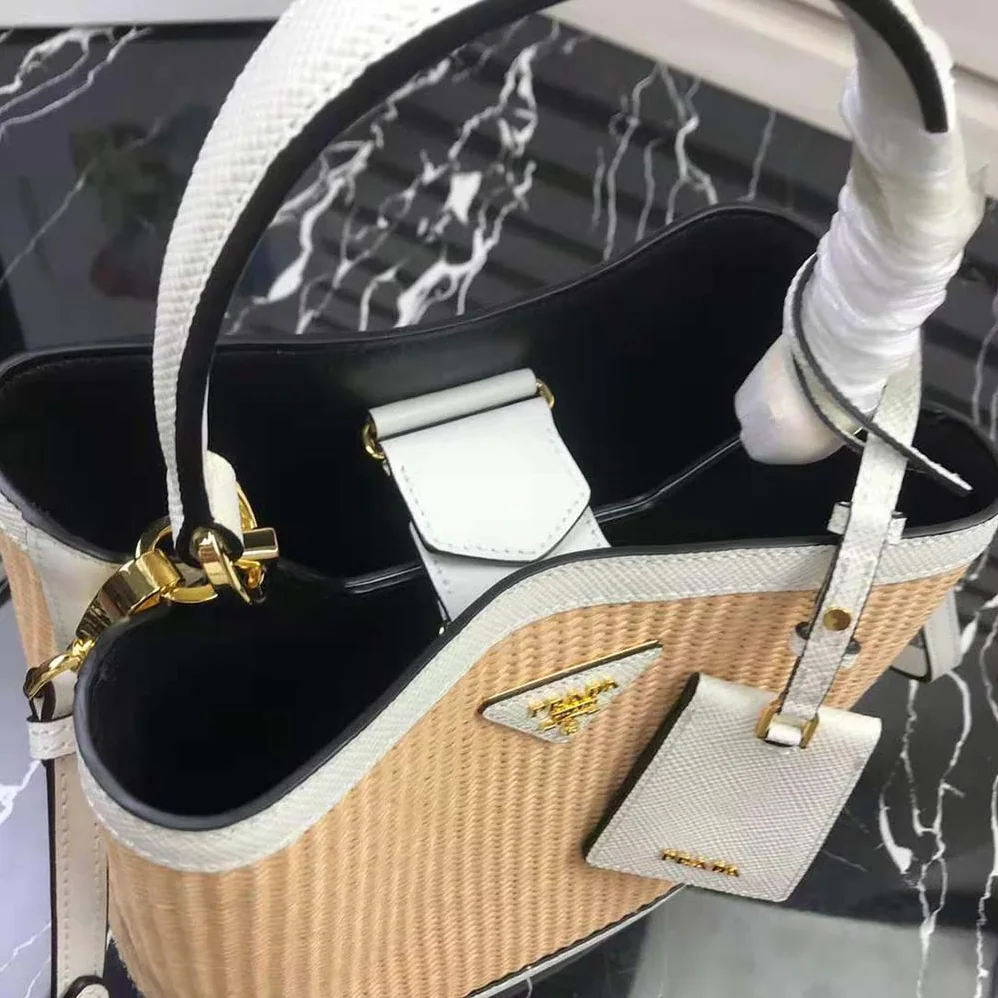 Prada Prada Panier Medium Straw Bag for Women in White Prada Prada Panier Medium Straw Bag for Women in White
