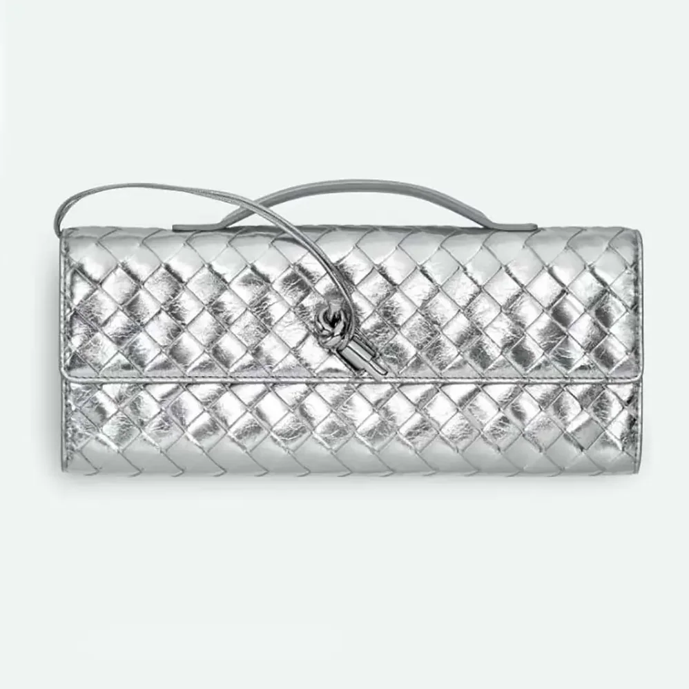 Bottega Veneta Andiamo Clutch in Intrecciato Leather for Women in Silver
