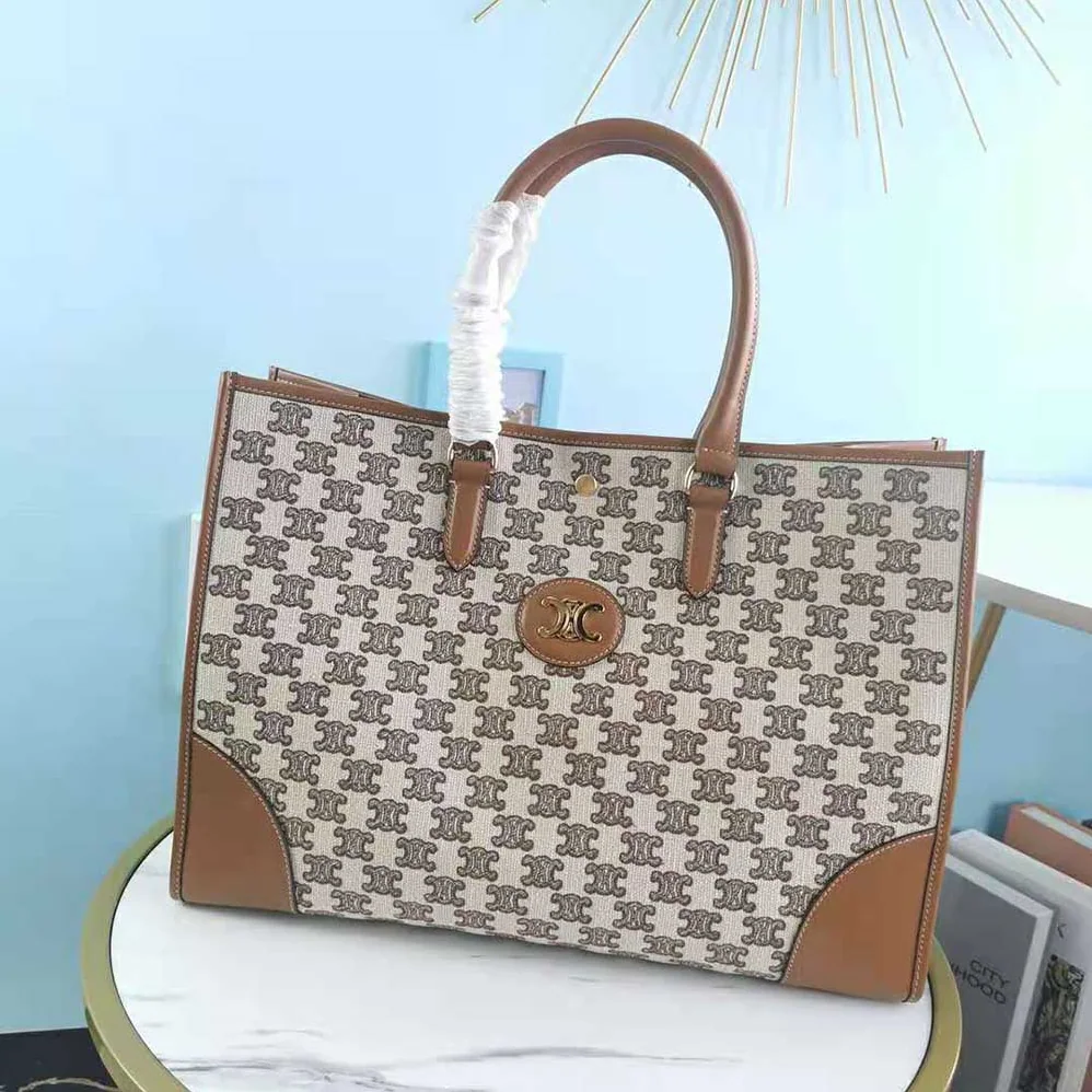 Celine Horizontal Cabas in Textile with Triomphe Embroidery for Women in Brown Celine Horizontal Cabas in Textile with Triomphe Embroidery for Women in Brown