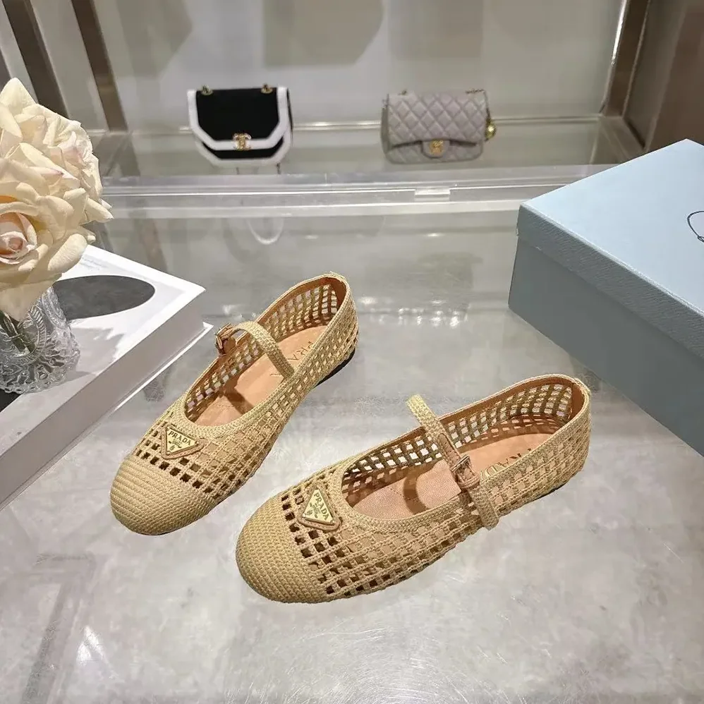 Prada Crochet Ballerinas for Women in Quartz Prada Crochet Ballerinas for Women in Quartz