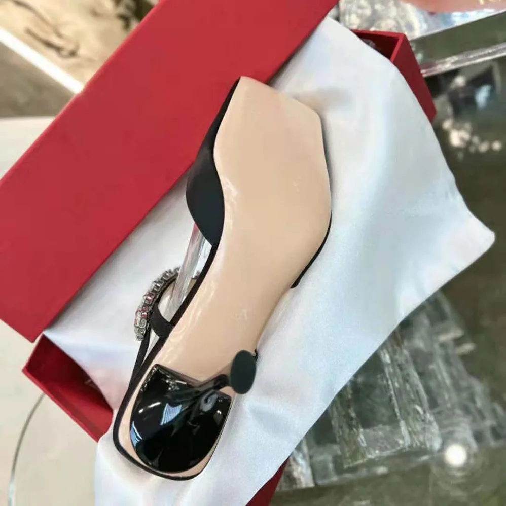 Roger Vivier Slingback Pumps Rhinestone Buckle in Satin for Women in Black Roger Vivier Slingback Pumps Rhinestone Buckle in Satin for Women in Black