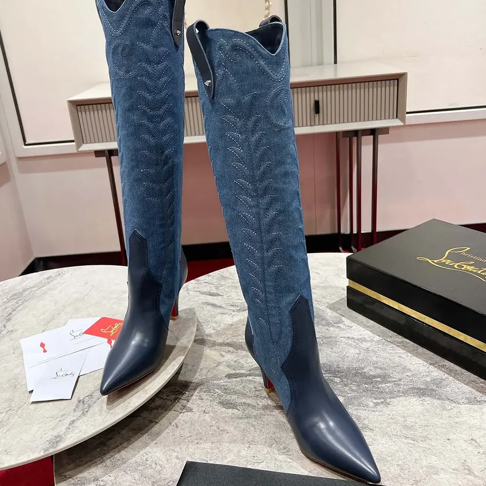 Christian Louboutin Santia Botta 85 mm Boots Nappa Leather and Denim for Women Christian Louboutin Santia Botta 85 mm Boots Nappa Leather and Denim for Women