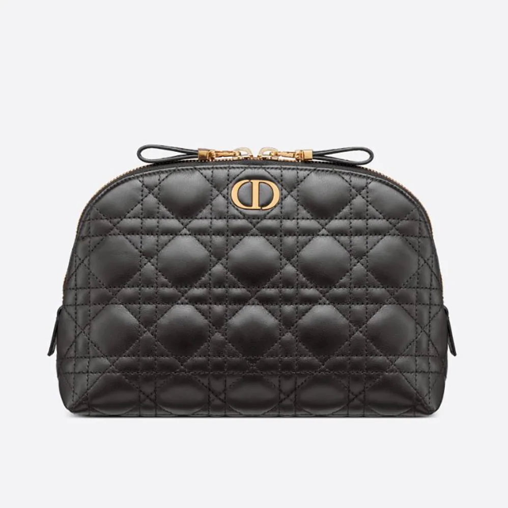 Dior Caro Beauty Pouch Black Cannage Lambskin for Women