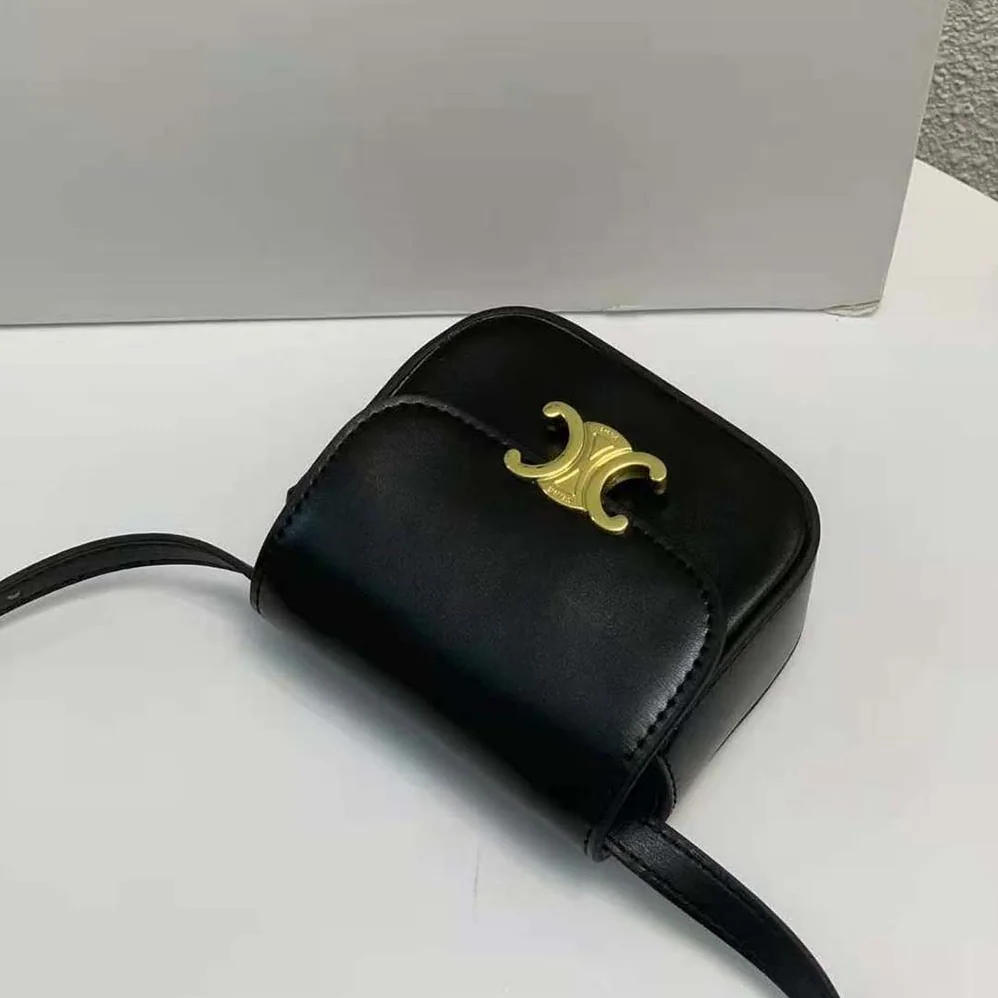 Celine Mini Triomphe in Shiny Calfskin for Women in Black