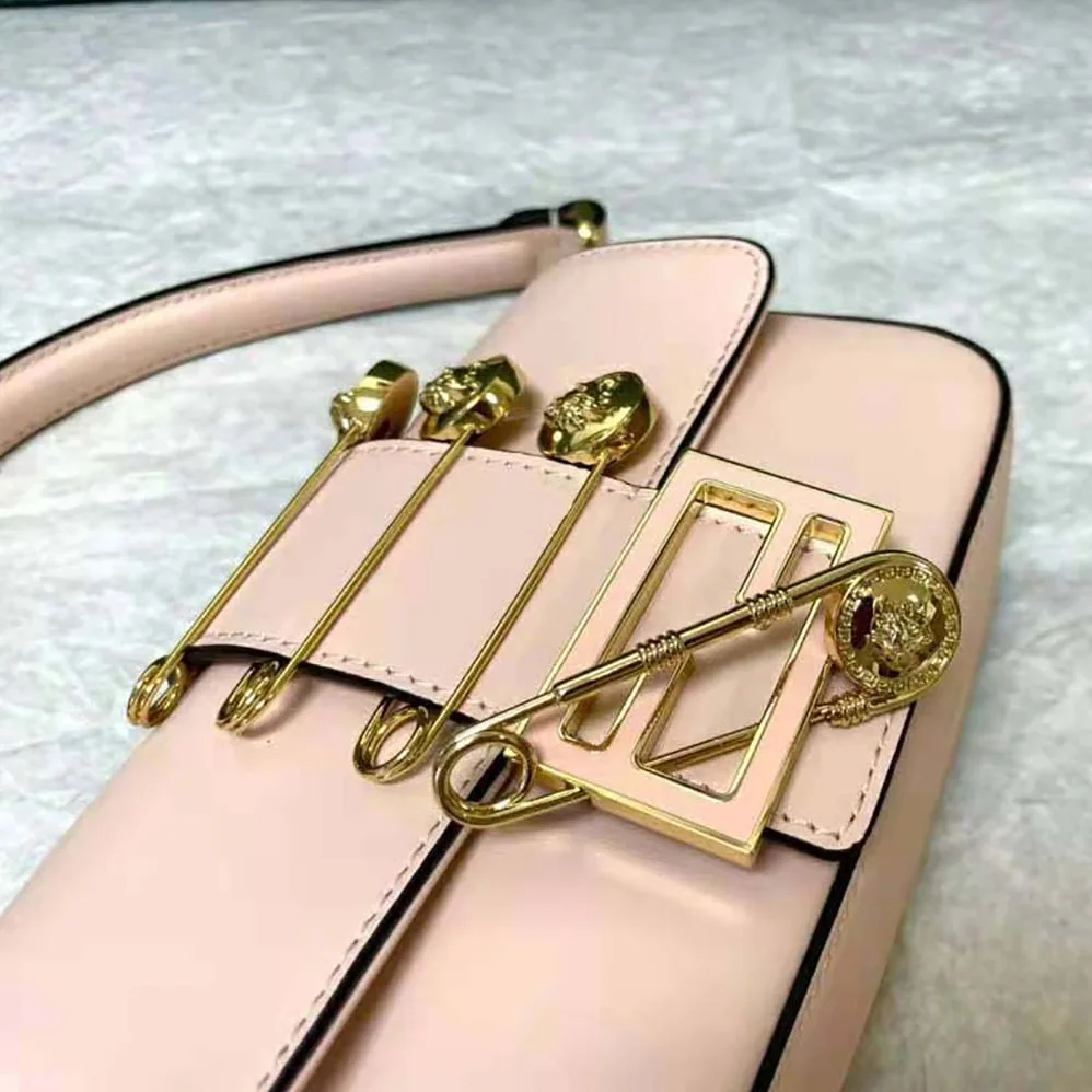 Fendi Brooch Mini Baguette Fendace Pink Leather Bag for Women Fendi Brooch Mini Baguette Fendace Pink Leather Bag for Women