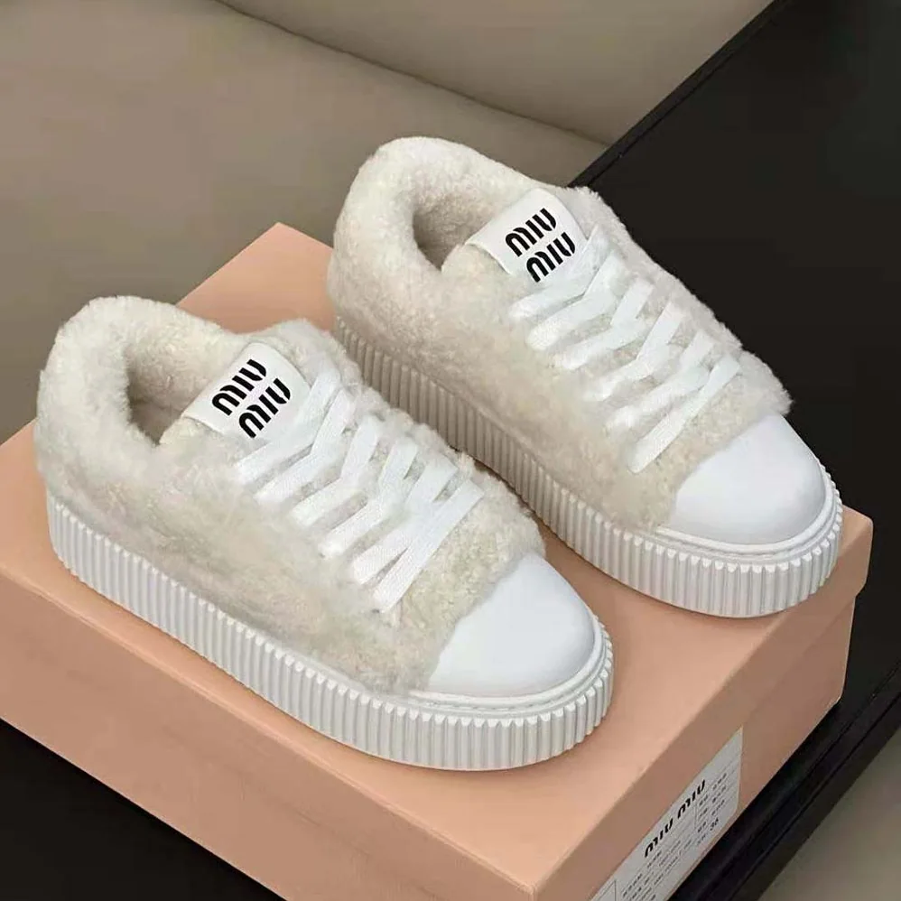 Miu Miu Shearling Sneakers with EVA Sole with Logo for Women