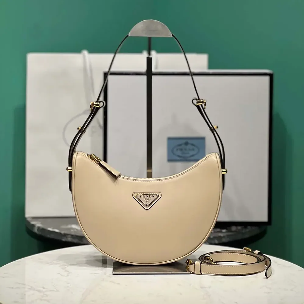 Prada Arqué Mini Leather Shoulder Bag for Women in Sand Beige