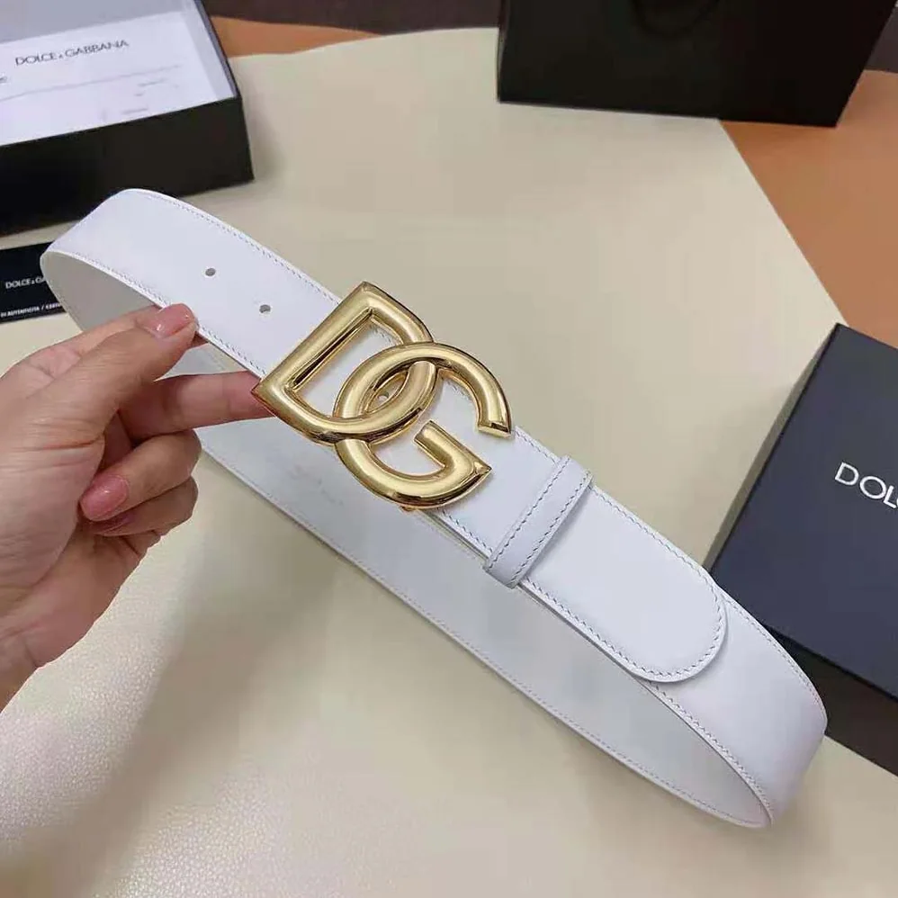 Dolce Gabbana D&G Calfskin Belt with DG Logo for Women in White Dolce Gabbana D&G Calfskin Belt with DG Logo for Women in White