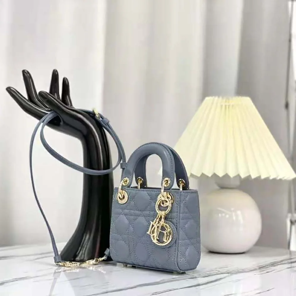 Dior Micro Lady Dior Bag Cloud Blue Cannage Lambskin for Women