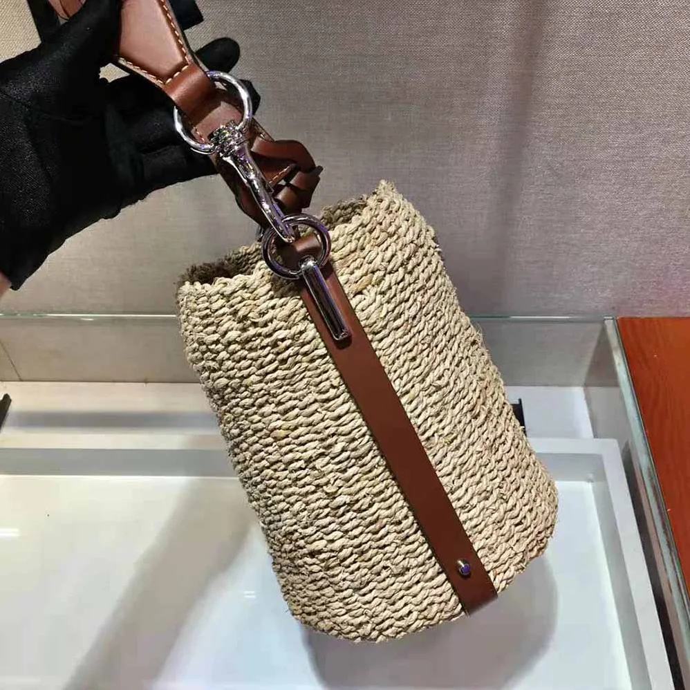 Prada Corn Husk and Leather Bucket Bag for Women