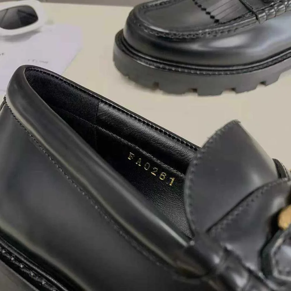 Celine Margaret Loafer with Triomphe Chain in Polished Bull for Women in Black Celine Margaret Loafer with Triomphe Chain in Polished Bull for Women in Black