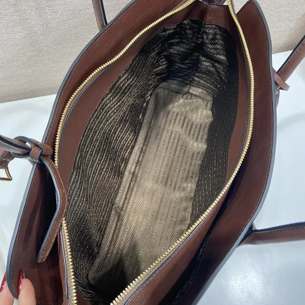 Prada Large Leather Tote Bag for Women in Dark Brown