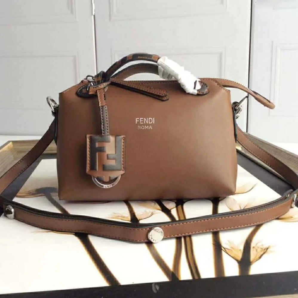 Fendi By the Way Mini Small Leather Boston Bag for Women in Brown Fendi By the Way Mini Small Leather Boston Bag for Women in Brown