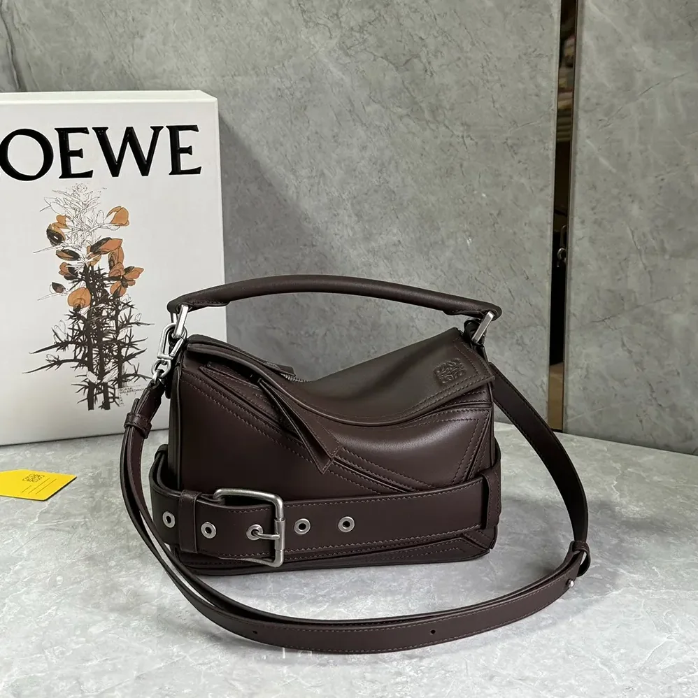 Loewe Small Puzzle Biker Bag in Shiny Calfskin for Unisex in Dark Chestnut Loewe Small Puzzle Biker Bag in Shiny Calfskin for Unisex in Dark Chestnut