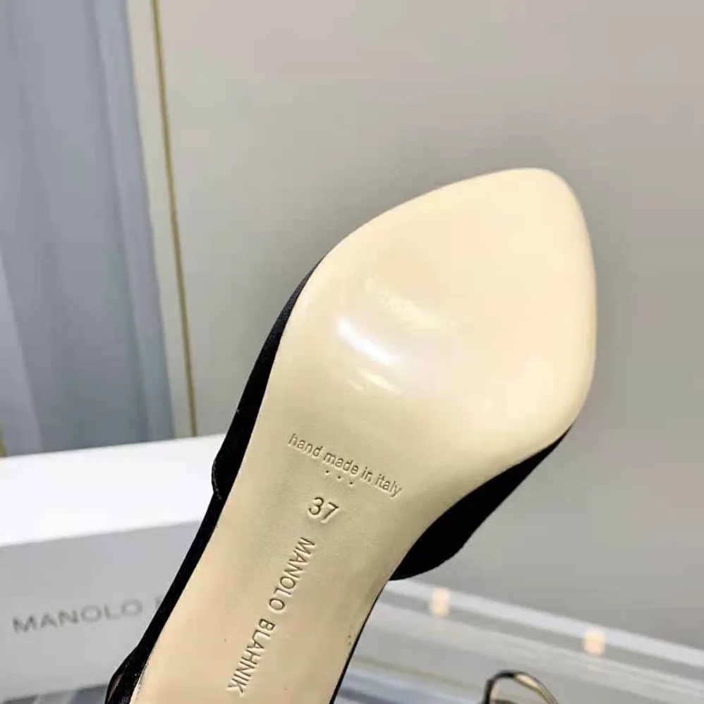 Manolo Blahnik Black Satin Jewel Buckle Slingback Pumps for Women Manolo Blahnik Black Satin Jewel Buckle Slingback Pumps for Women