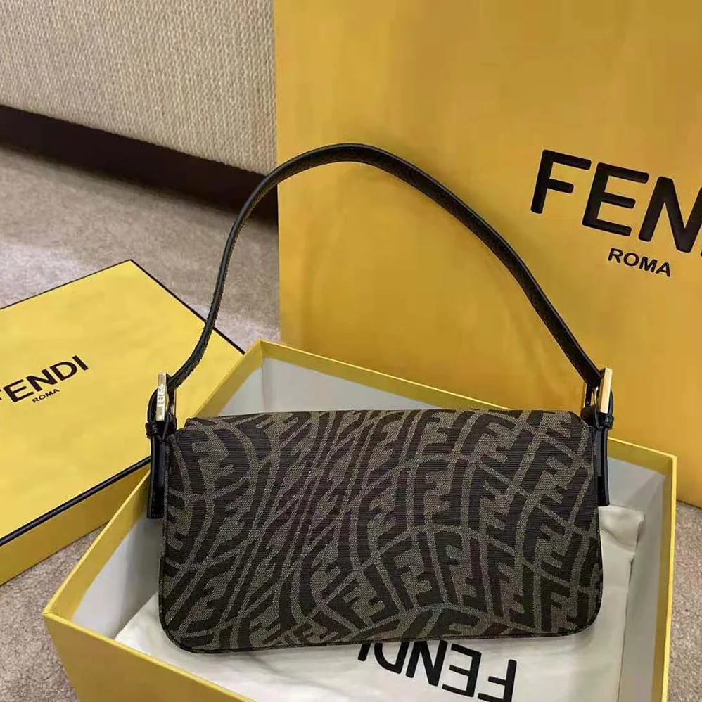 Fendi Baguette 1997 Brown Jacquard FF Vertigo Bag for Women Fendi Baguette 1997 Brown Jacquard FF Vertigo Bag for Women