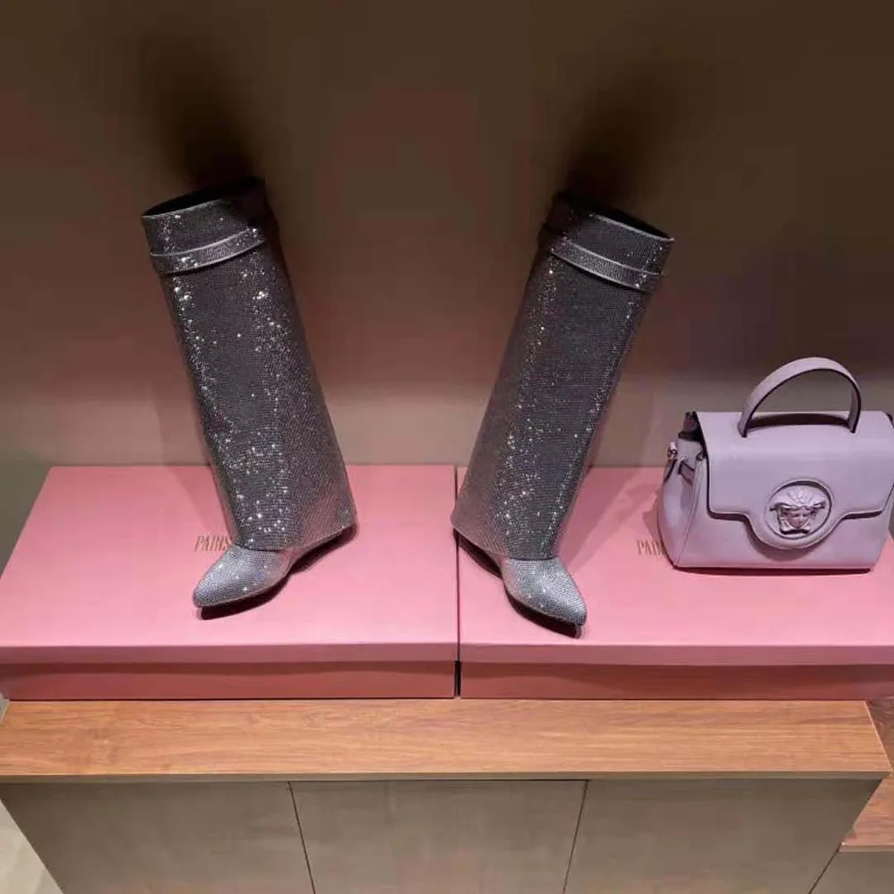 Givenchy Shark Lock Boots in Satin with Strass for Women in Silver Givenchy Shark Lock Boots in Satin with Strass for Women in Silver