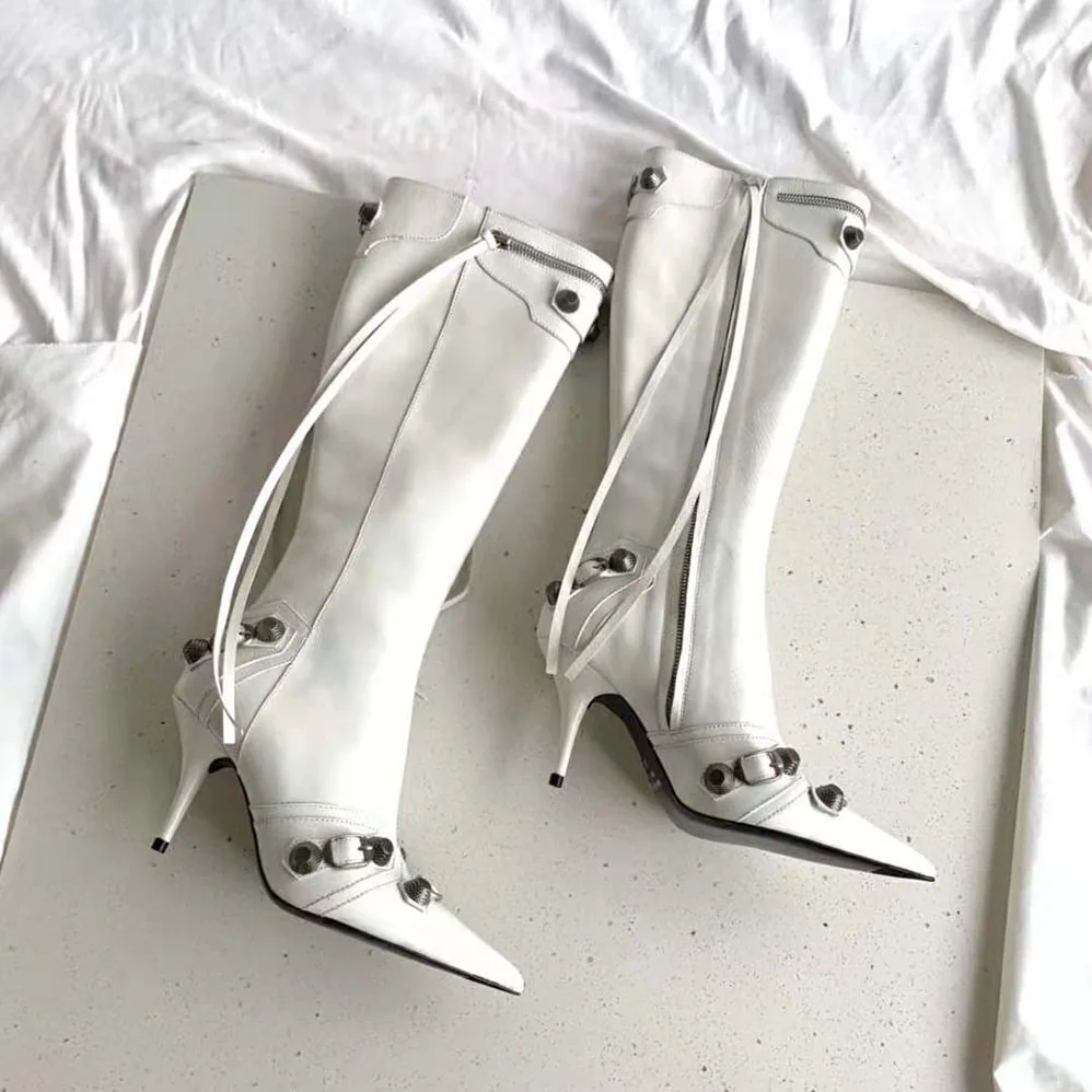 Balenciaga Cagole 90mm Boot in White Arena Lambskin for Women