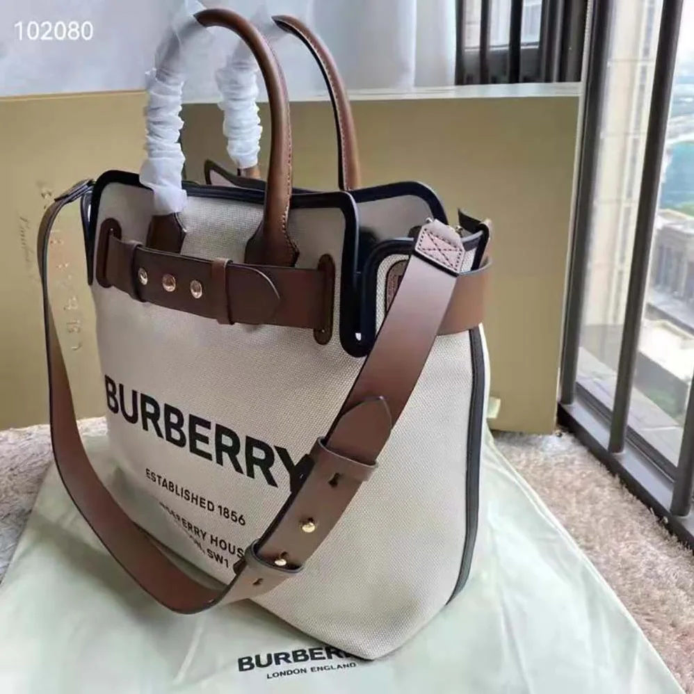 Burberry Horseferry Soft Cotton Canvas Belt Tote Bag for Women Burberry Horseferry Soft Cotton Canvas Belt Tote Bag for Women