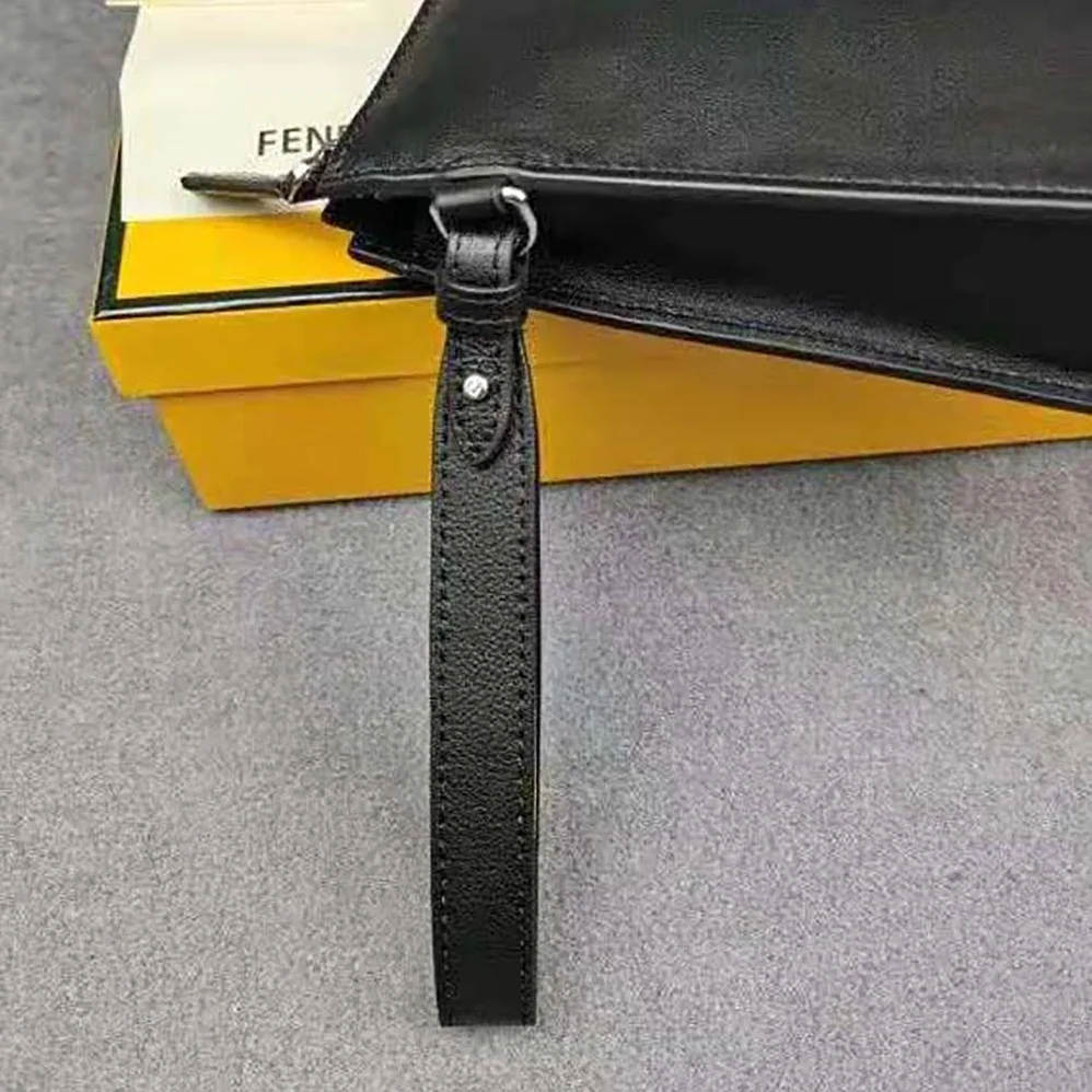 Fendi Flat Pouch Black Leather Pouch for Men Fendi Flat Pouch Black Leather Pouch for Men