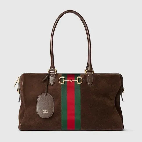 Gucci Borsetto Large Boston Shoulder Bag in Dark Brown Gold Hardware