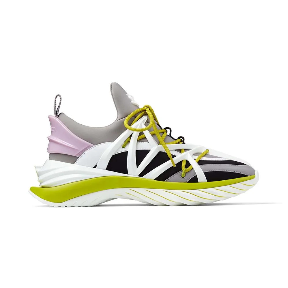 Jimmy Choo Cosmos/F Marl Grey Lime and Pink Leather and Neoprene Low for Women in Top Trainers