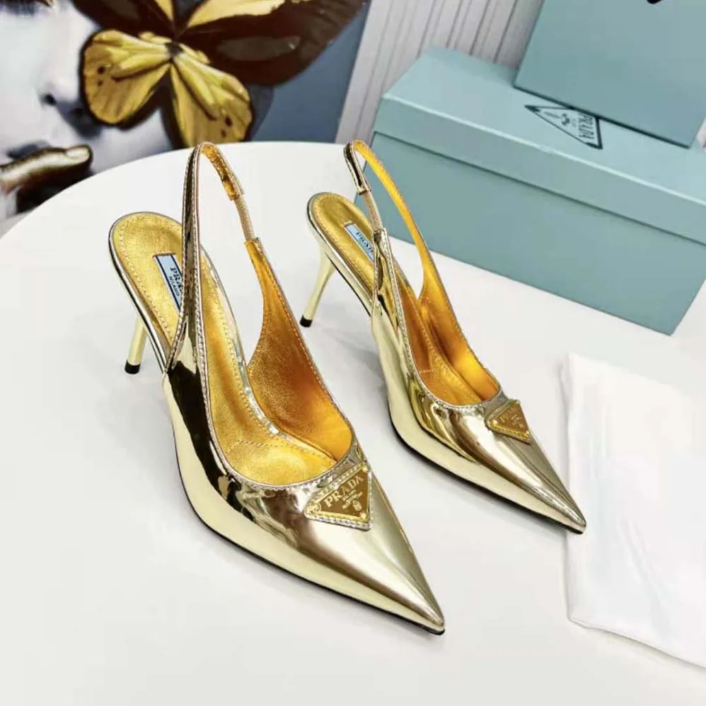 Prada Metallic Leather Slingback Pumps for Women in Gold