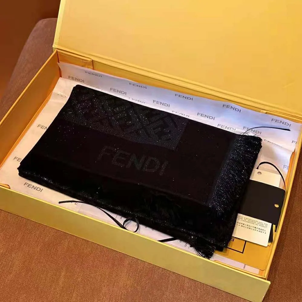Fendi FF Shawl Black Lurex for Unisex Fendi FF Shawl Black Lurex for Unisex