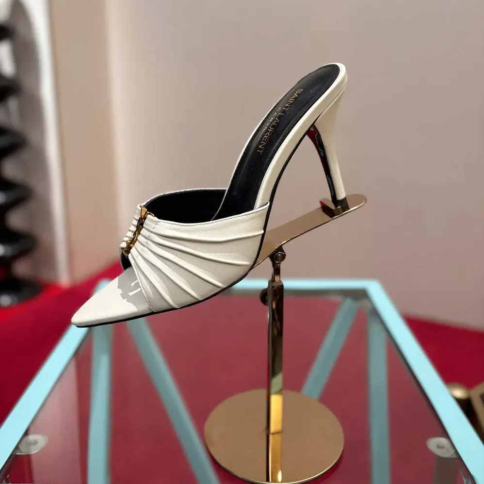 Saint Laurent YSL Babylone Mules In Smooth Leather White for Women Saint Laurent YSL Babylone Mules In Smooth Leather White for Women