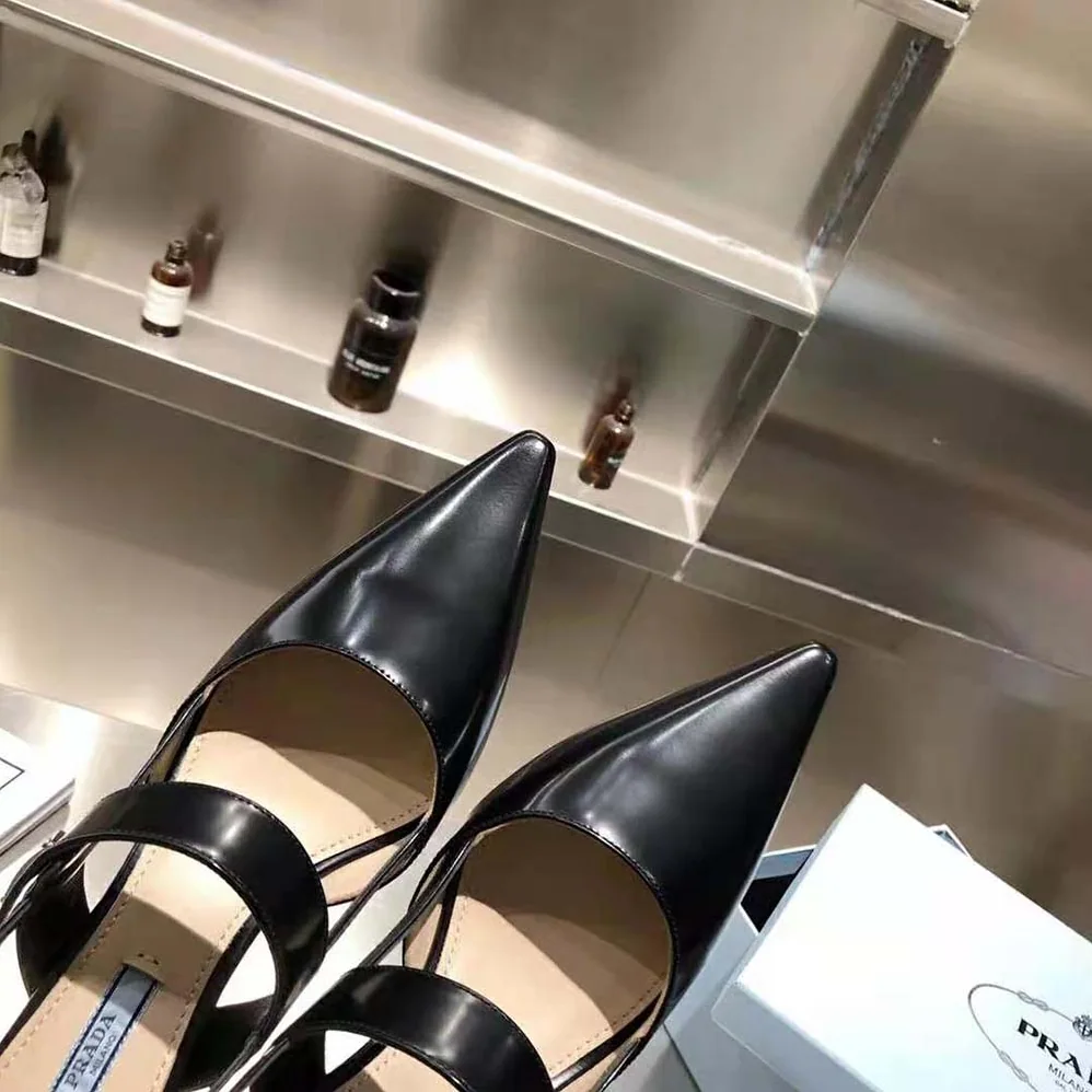 Prada Brushed Leather Slingbacks in 55mm Heel for Women in Black