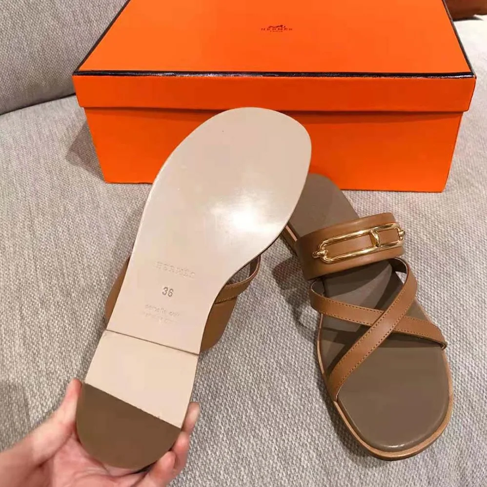 Hermes Claire Sandal in Calfskin Leather for Women in Brown