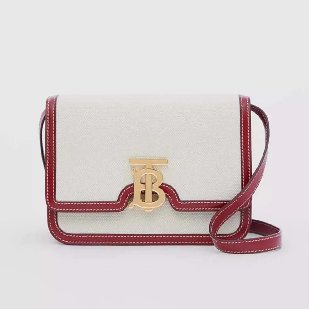 Burberry Small Two-tone Canvas and Leather TB Bag for Women in Red Burberry Small Two-tone Canvas and Leather TB Bag for Women in Red