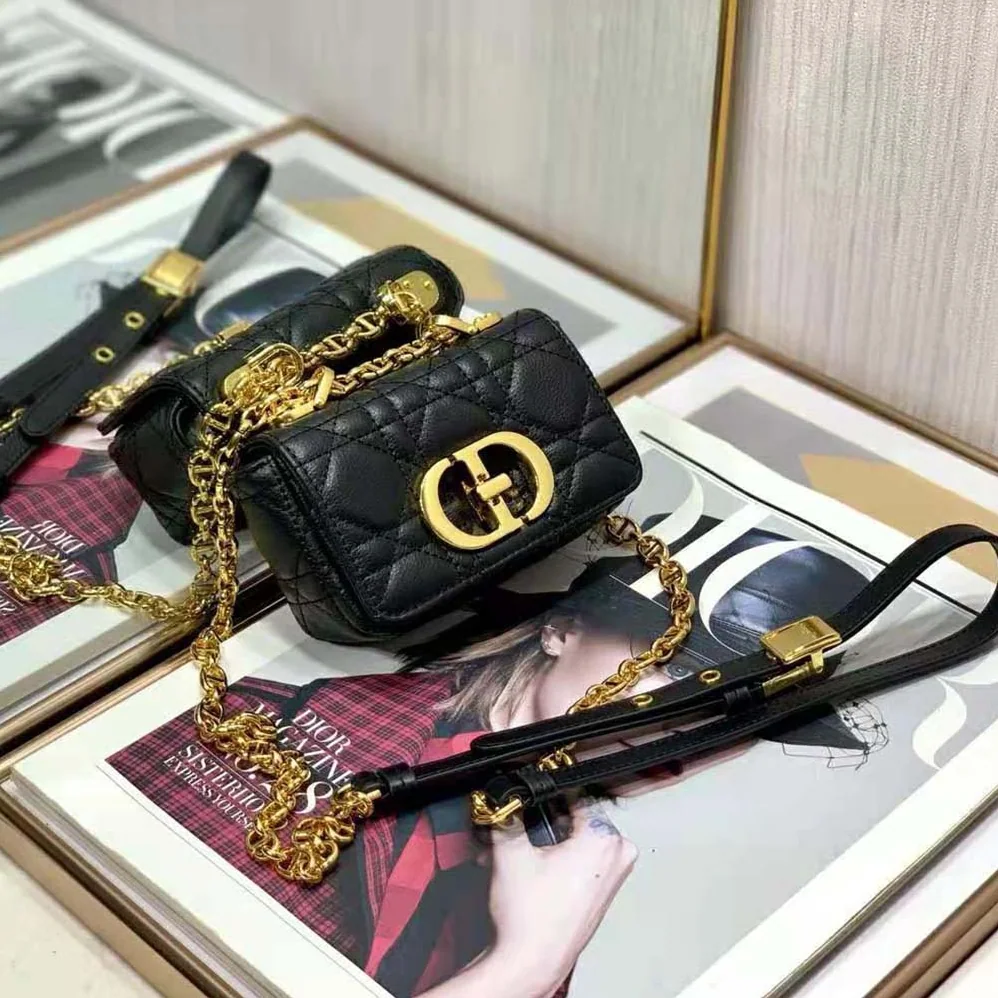 Dior Micro Dior Caro Bag Black Supple Cannage Calfskin for Women
