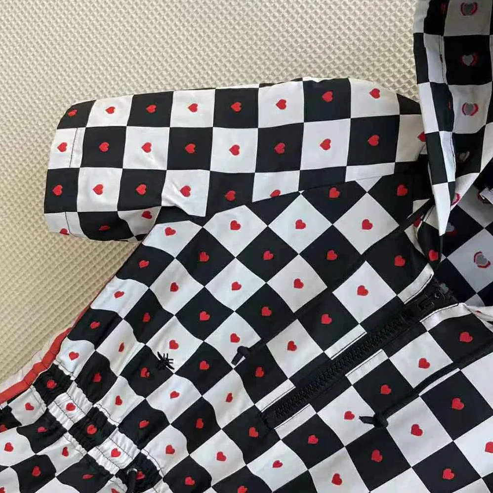Dior Dioramour Hooded Short Dress Black White and Red D-Chess Heart Technical Taffeta Jacquard for Women Dior Dioramour Hooded Short Dress Black White and Red D-Chess Heart Technical Taffeta Jacquard for Women
