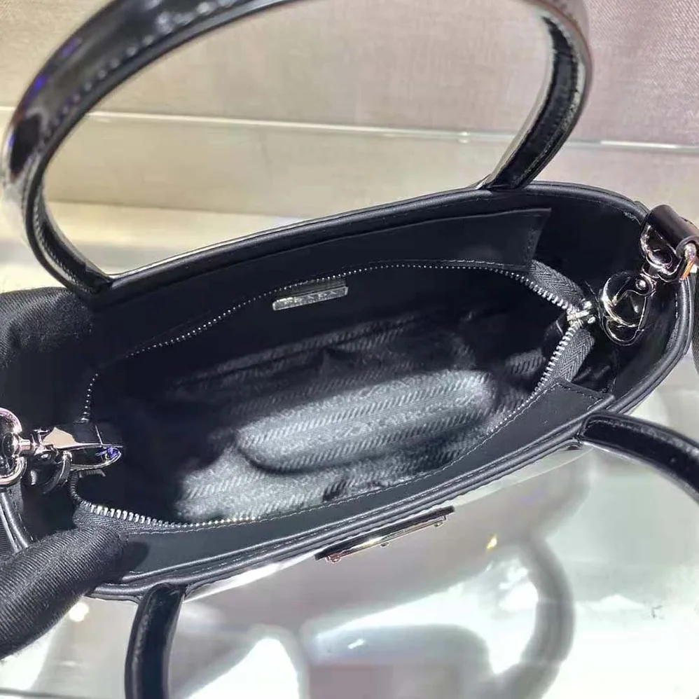 Prada Brushed Leather Handbag Nylon Lining for Women in Black