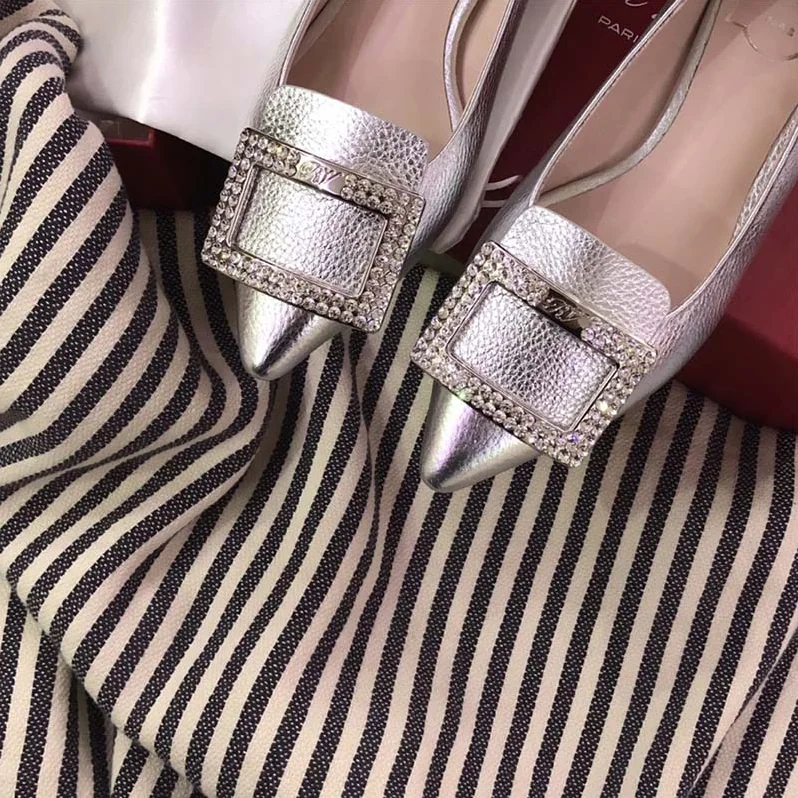 Roger Vivier Shoes Gommettine Strass Buckle Ballerinas 25mm Heel for Women Roger Vivier Shoes Gommettine Strass Buckle Ballerinas 25mm Heel for Women