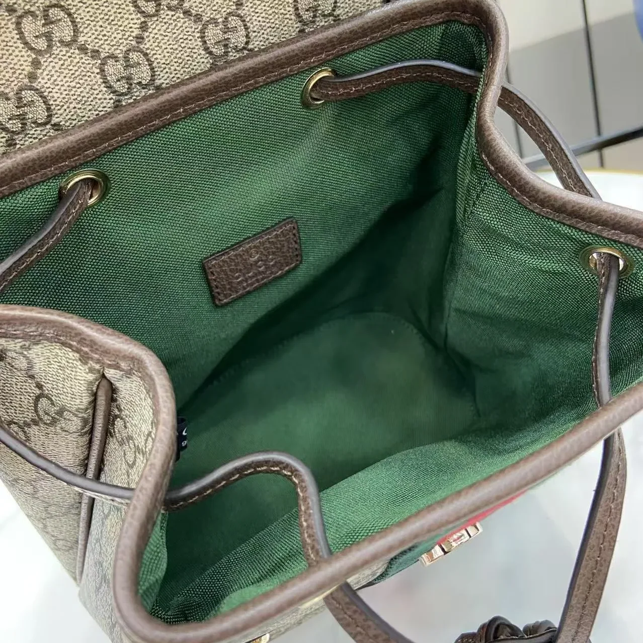 Gucci Ophidia Mini Backpack / Beige/ Dark Brown Gold Hardware